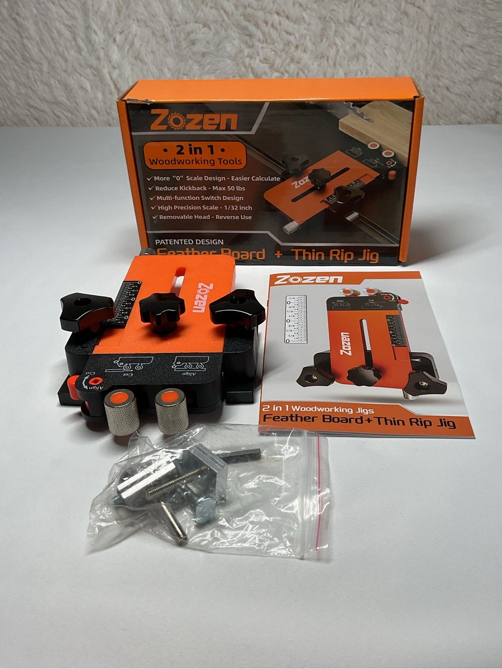 Zozen 2-in-1 Feather Board + Thin Rip Jig in Orange
